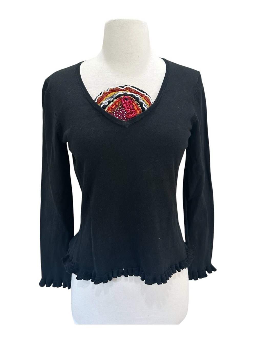 VTG Michael Simon Sweater Small/Medium Black Thanksgiving Turkey Beaded Pullover